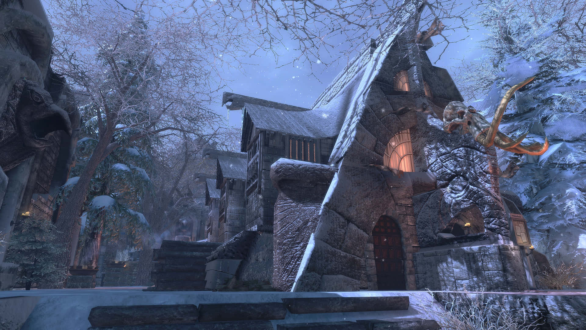 Snowfall in Windhelm - The Ancient City in Skyrim Wallpaper