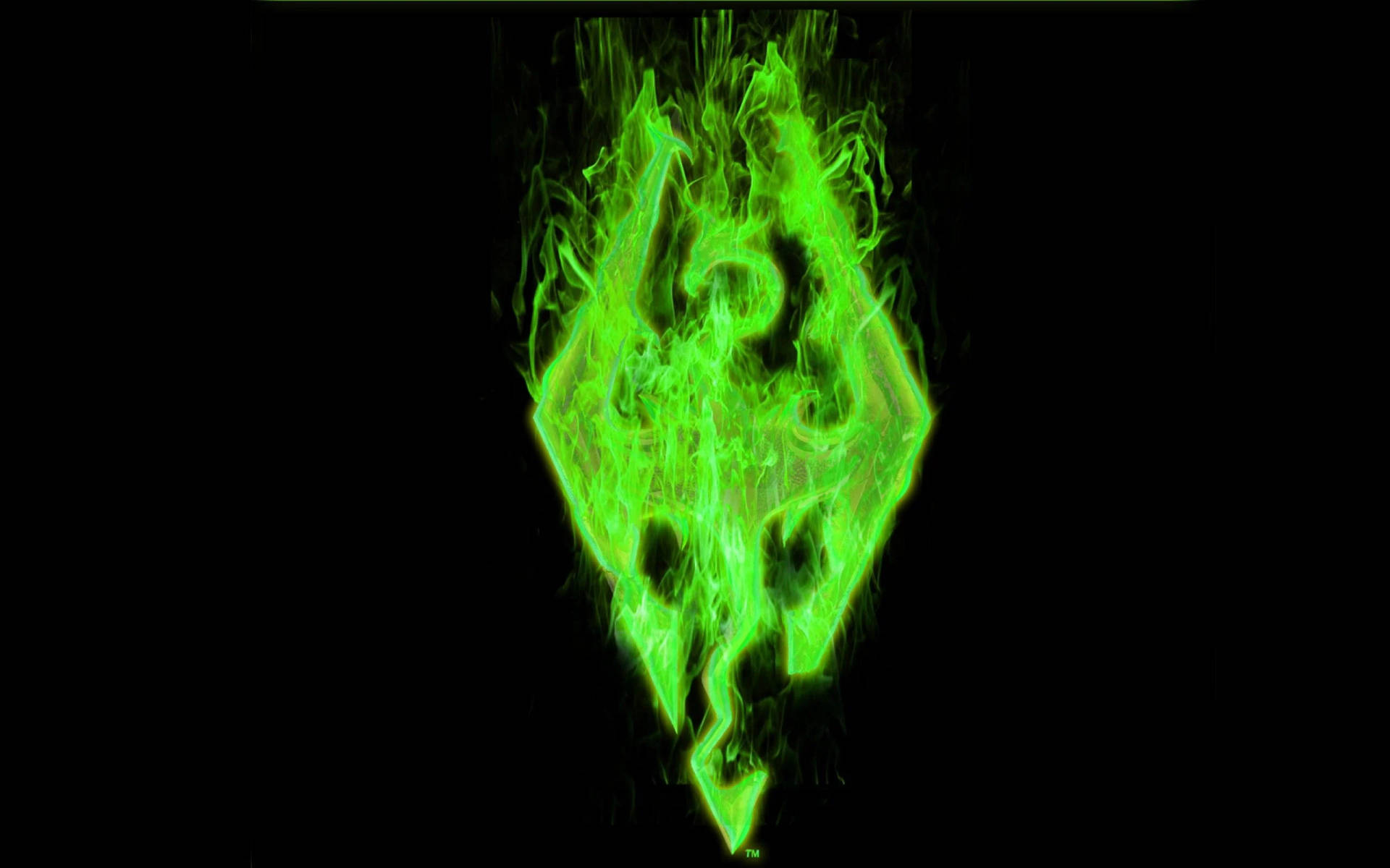 Skyrim With Green Fire Logo Wallpaper