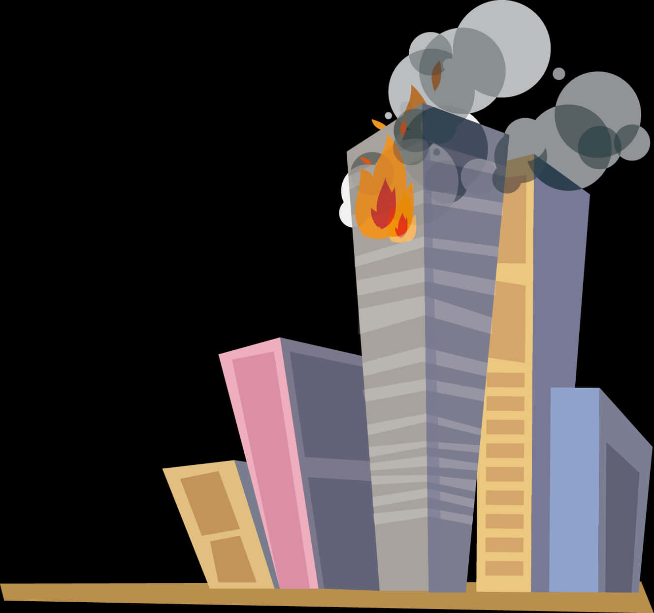 Skyscraper Fire Cartoon Illustration PNG