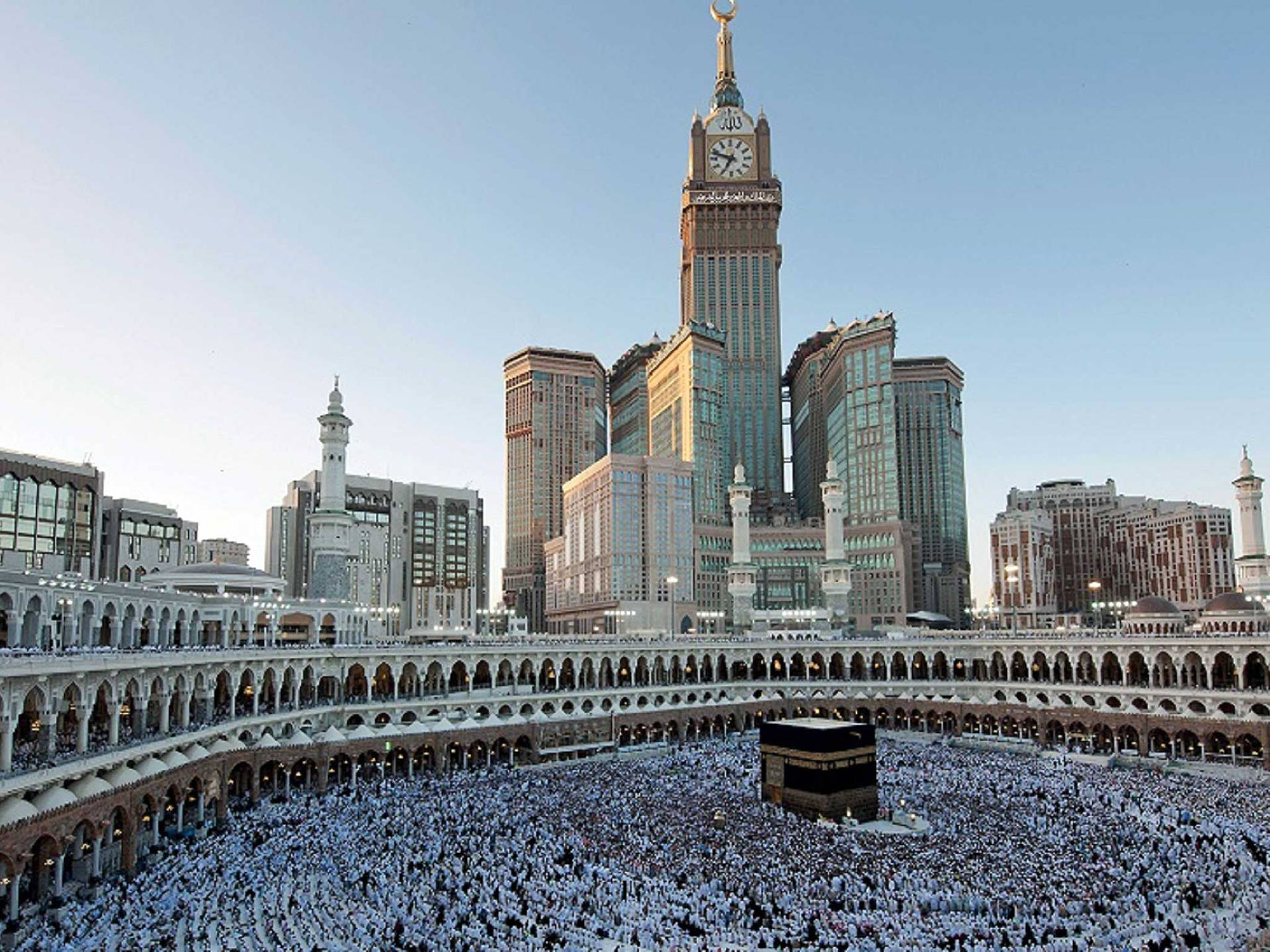 Grattacielie Folla Del Hajj A Makkah In Alta Definizione Sfondo