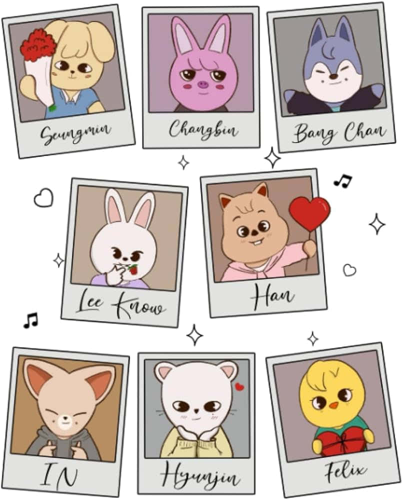 Skzoo Character Polaroids Wallpaper