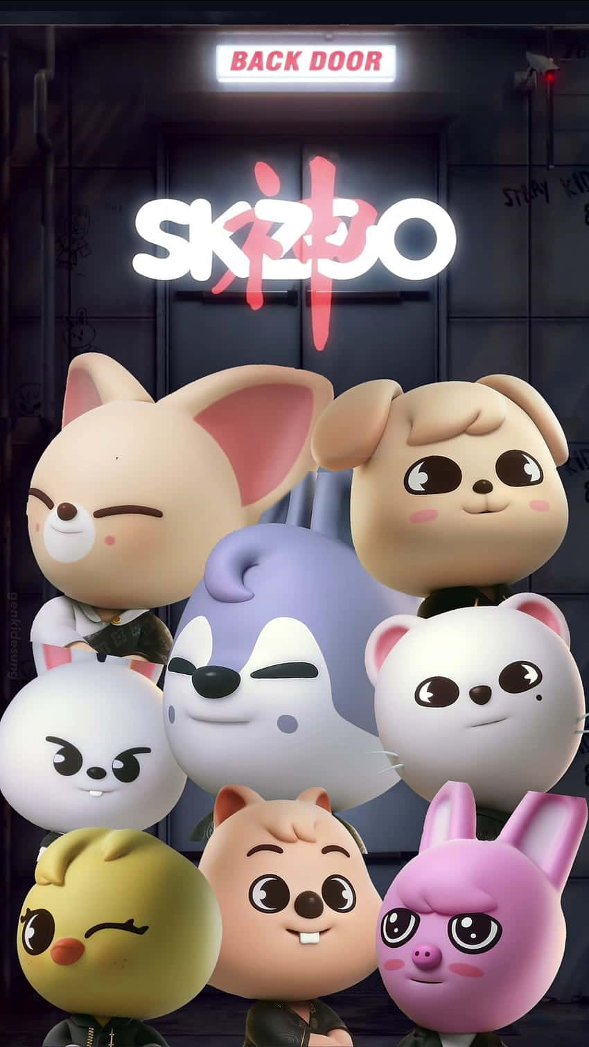 Skzoo Characters Back Door Wallpaper