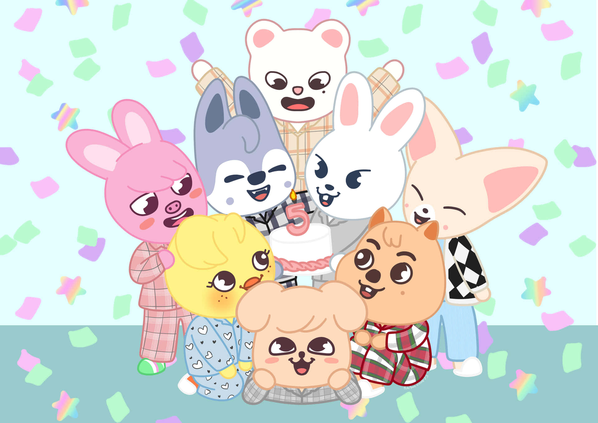 Skzoo Characters Celebration Wallpaper