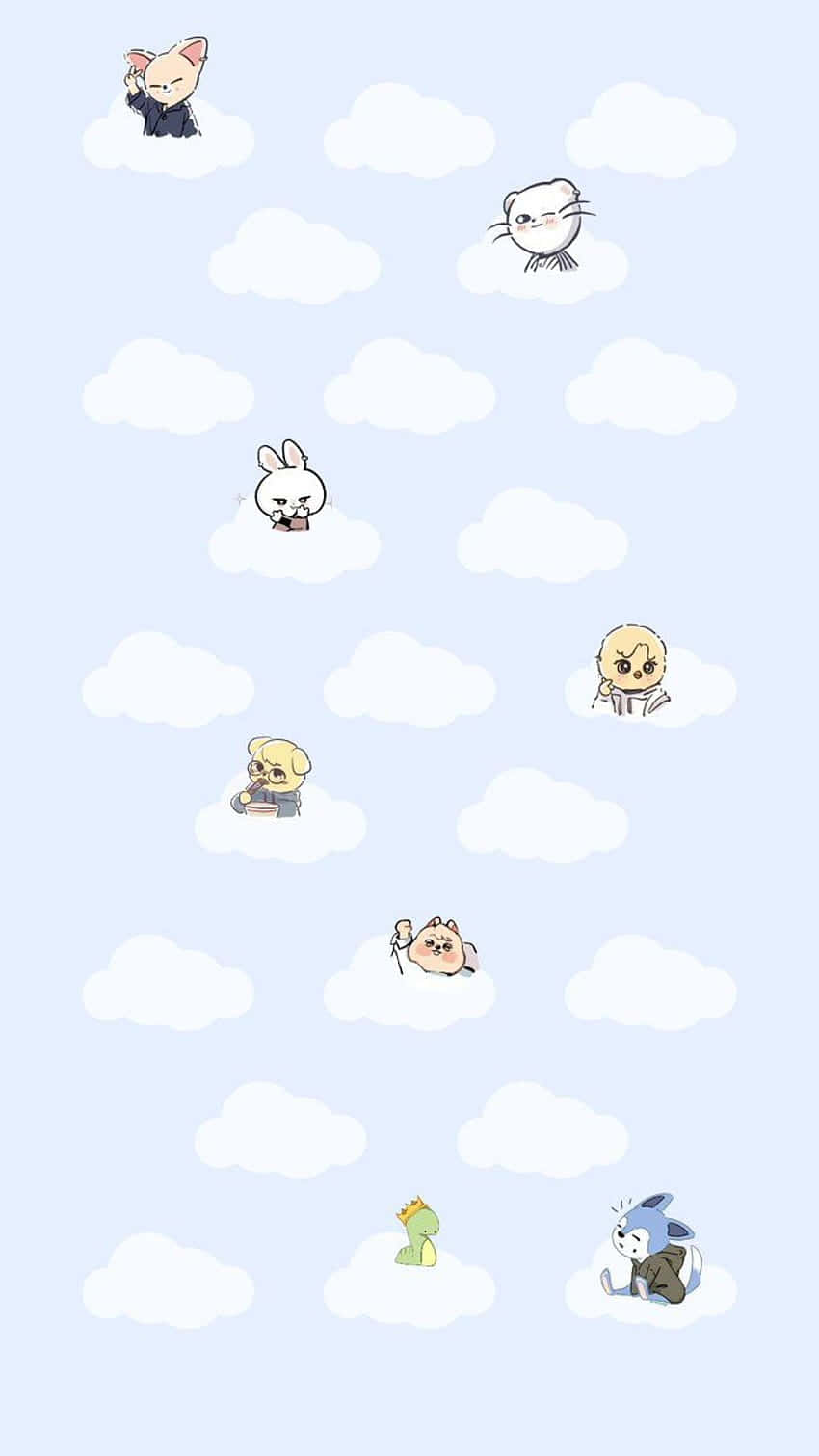 Skzoo Characters Clouds Pattern Wallpaper