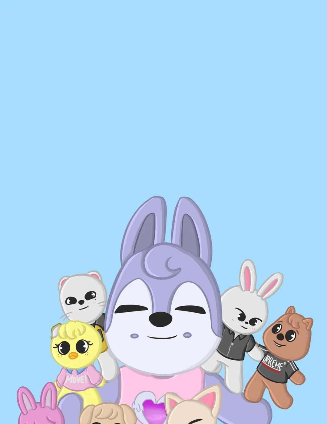 Skzoo Characters Group Illustration Wallpaper