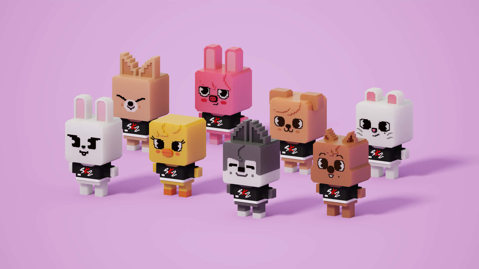 Skzoo Characters Group Pose Wallpaper