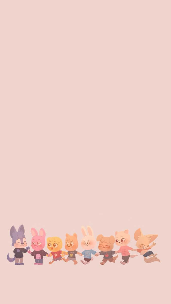 Skzoo Characters Lineup Pink Background Wallpaper