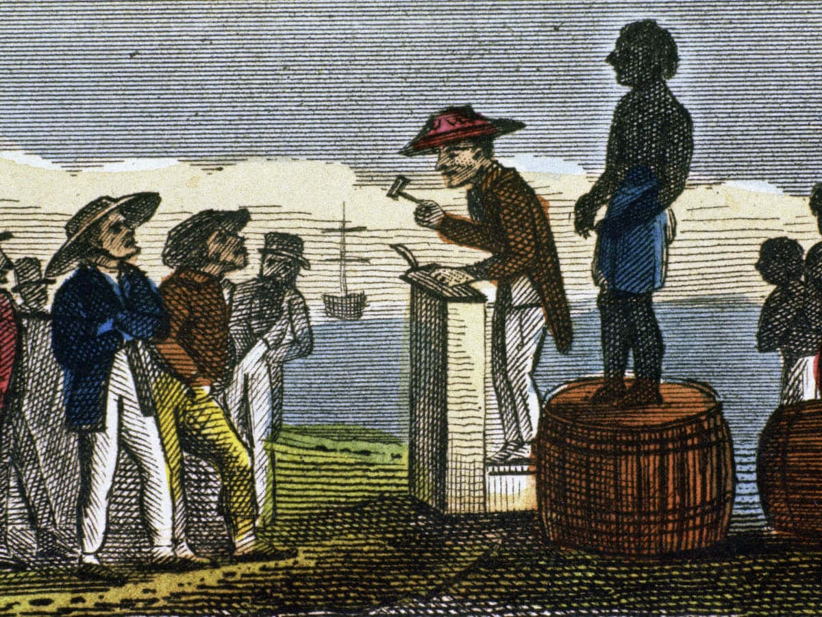 An Old Drawing Of Men Standing Around Barrels