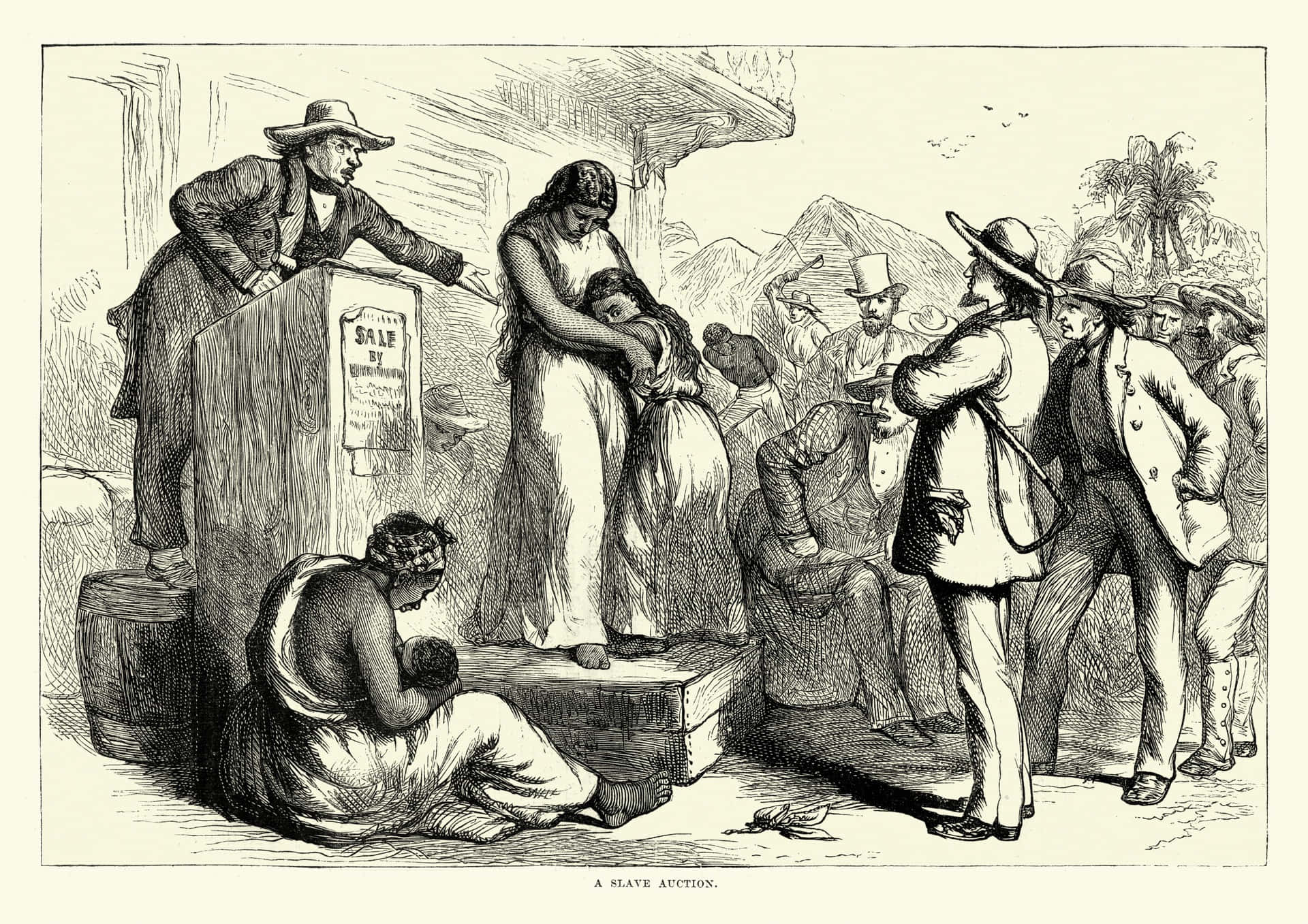 An Old Illustration Of People Standing Around A Man