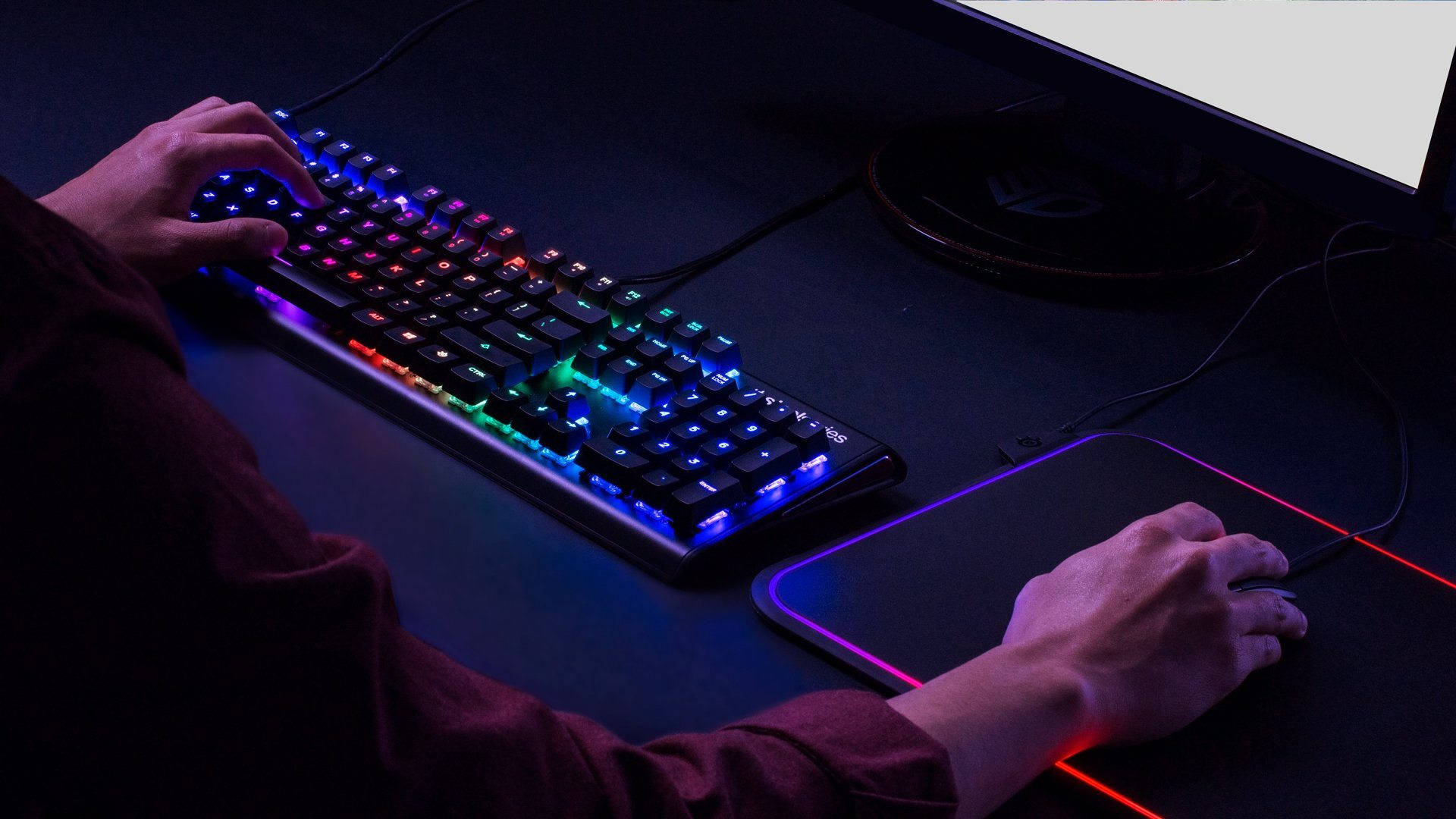 Sleek Neon Light Computer Keyboard Background