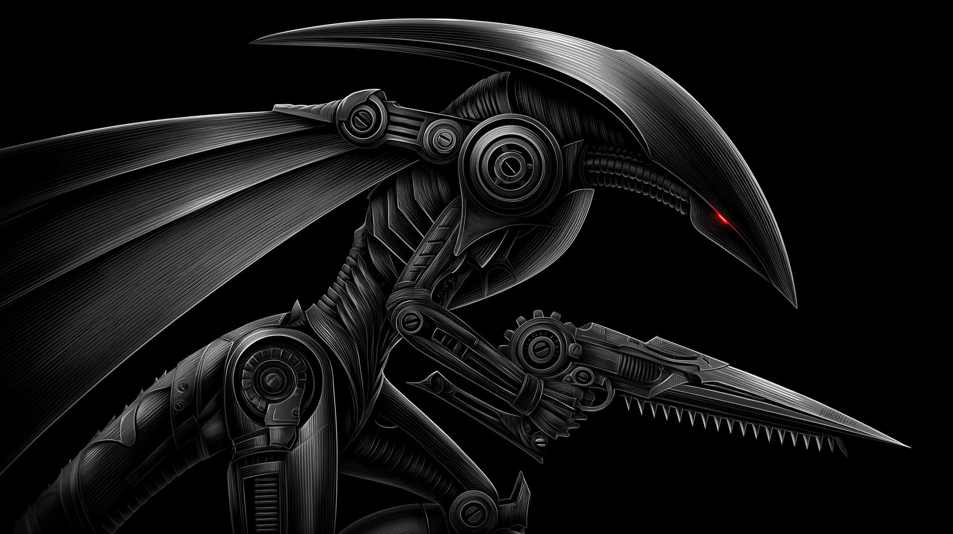 Sleek Robotic Assassin With Red Eye And Blade Arm Wallpaper