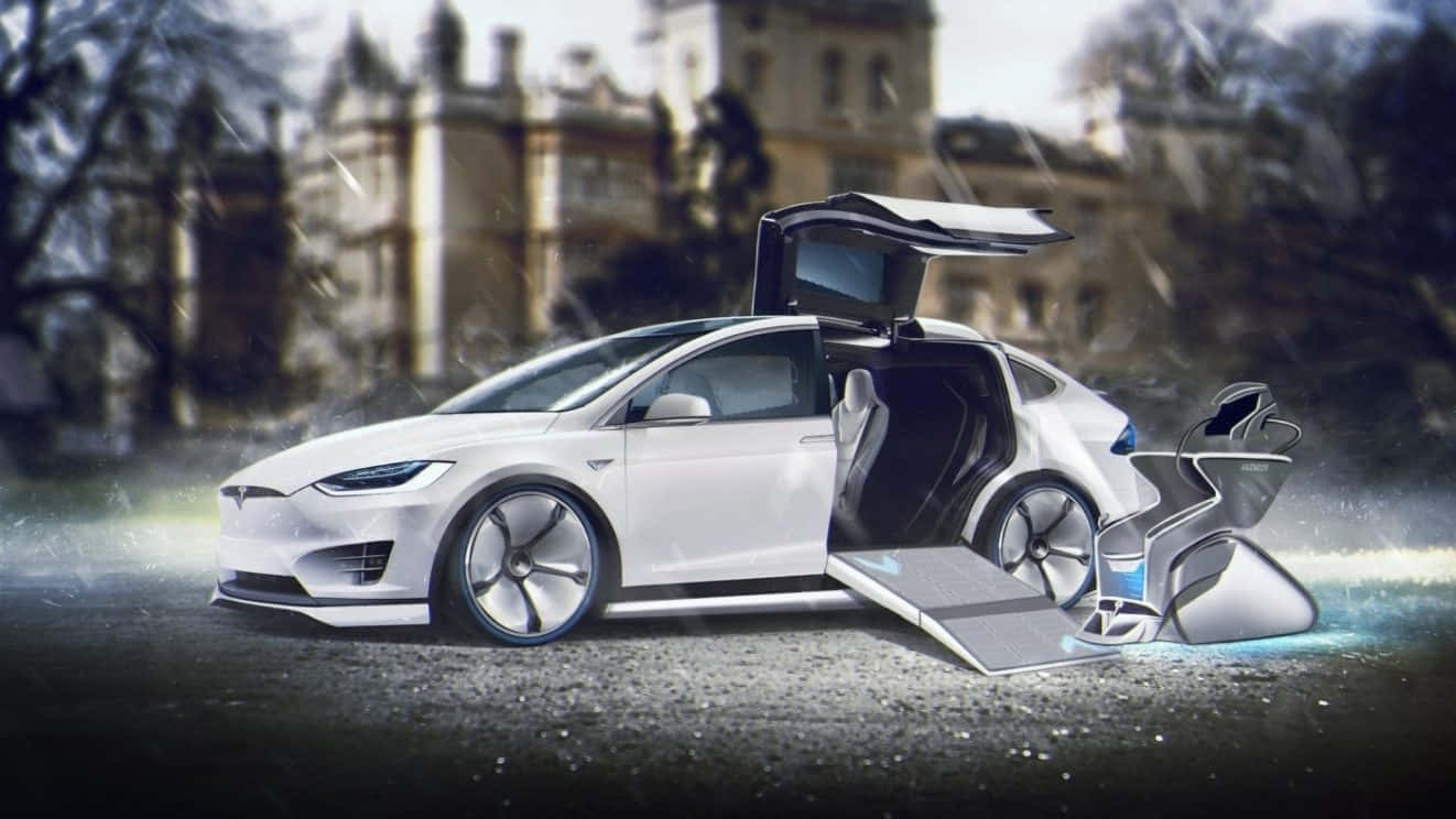 Sleek Tesla Model Y Charging In Style Wallpaper