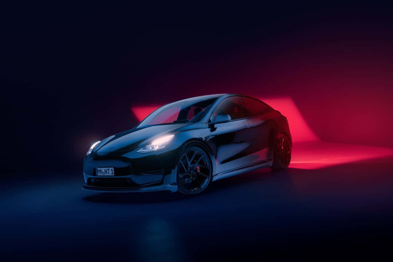 Sleek Tesla Model Y Under The Beautiful Night Sky Wallpaper