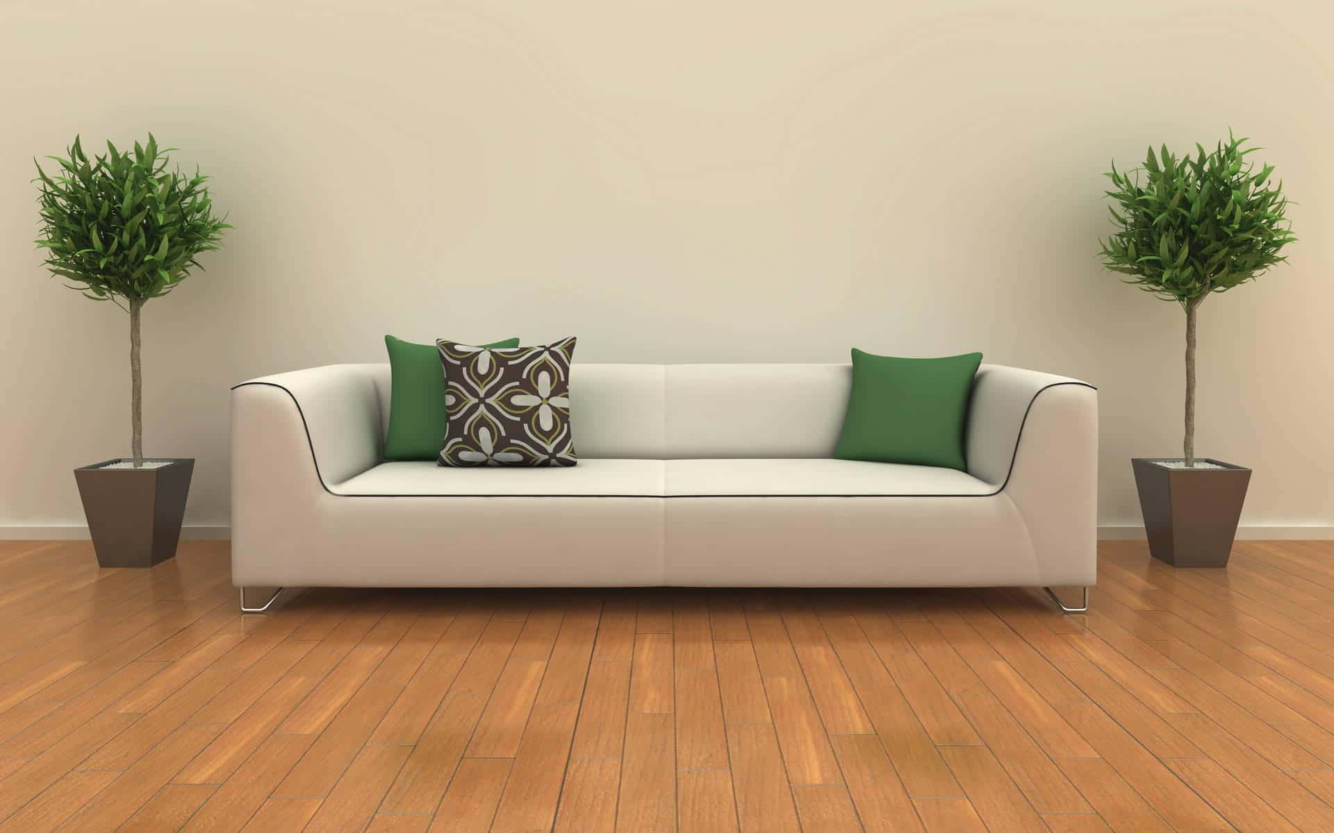 Sleek White Elongated Couch Wallpaper