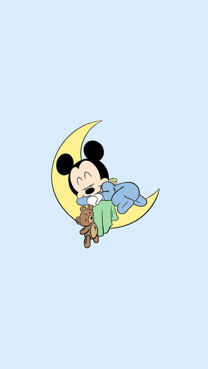 Sleeping Baby Mickey Moonand Teddy Bear Wallpaper