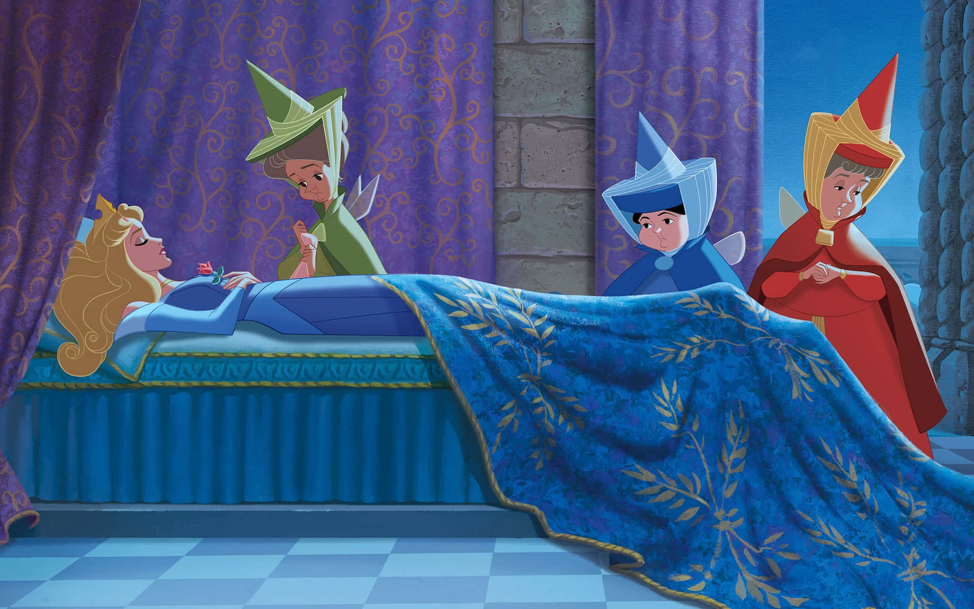 Caption: Enchanting Princess Aurora and Prince Phillip in Sleeping Beauty Wallpaper