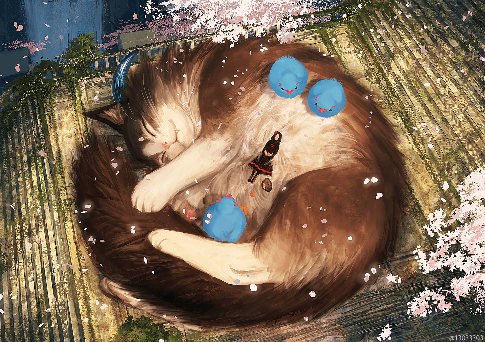 Sleeping Brown Anime Cat Wallpaper