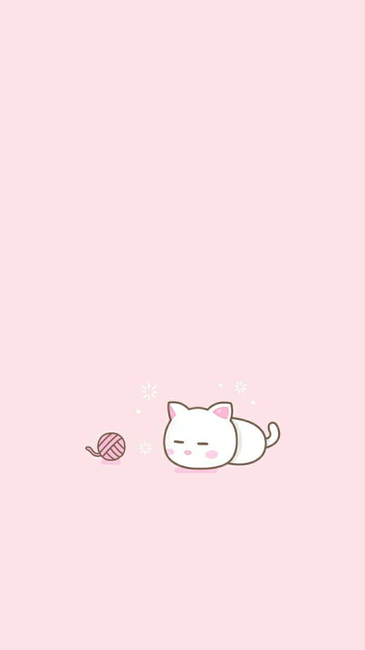 Sleeping Cartoon Cat Pink Background Wallpaper