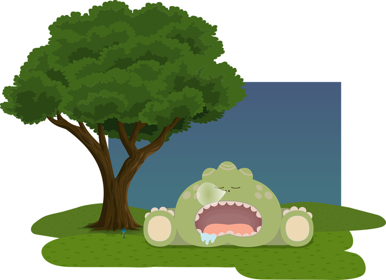 Sleeping Cartoon Dinosaur Under Tree PNG