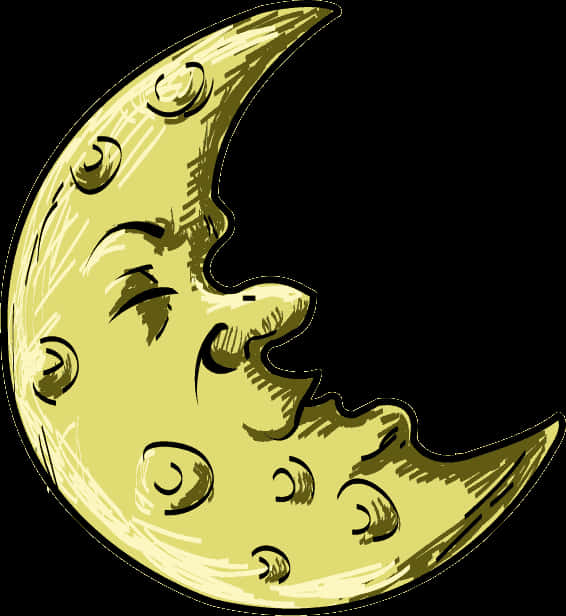 Sleeping Crescent Moon Cartoon PNG