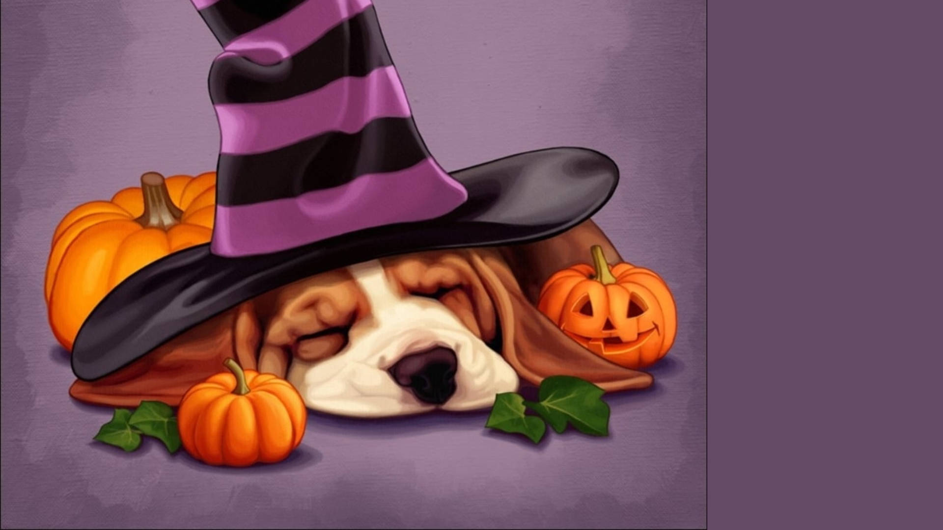 Sovende hund søde halloween skrivebordsbaggrund Wallpaper