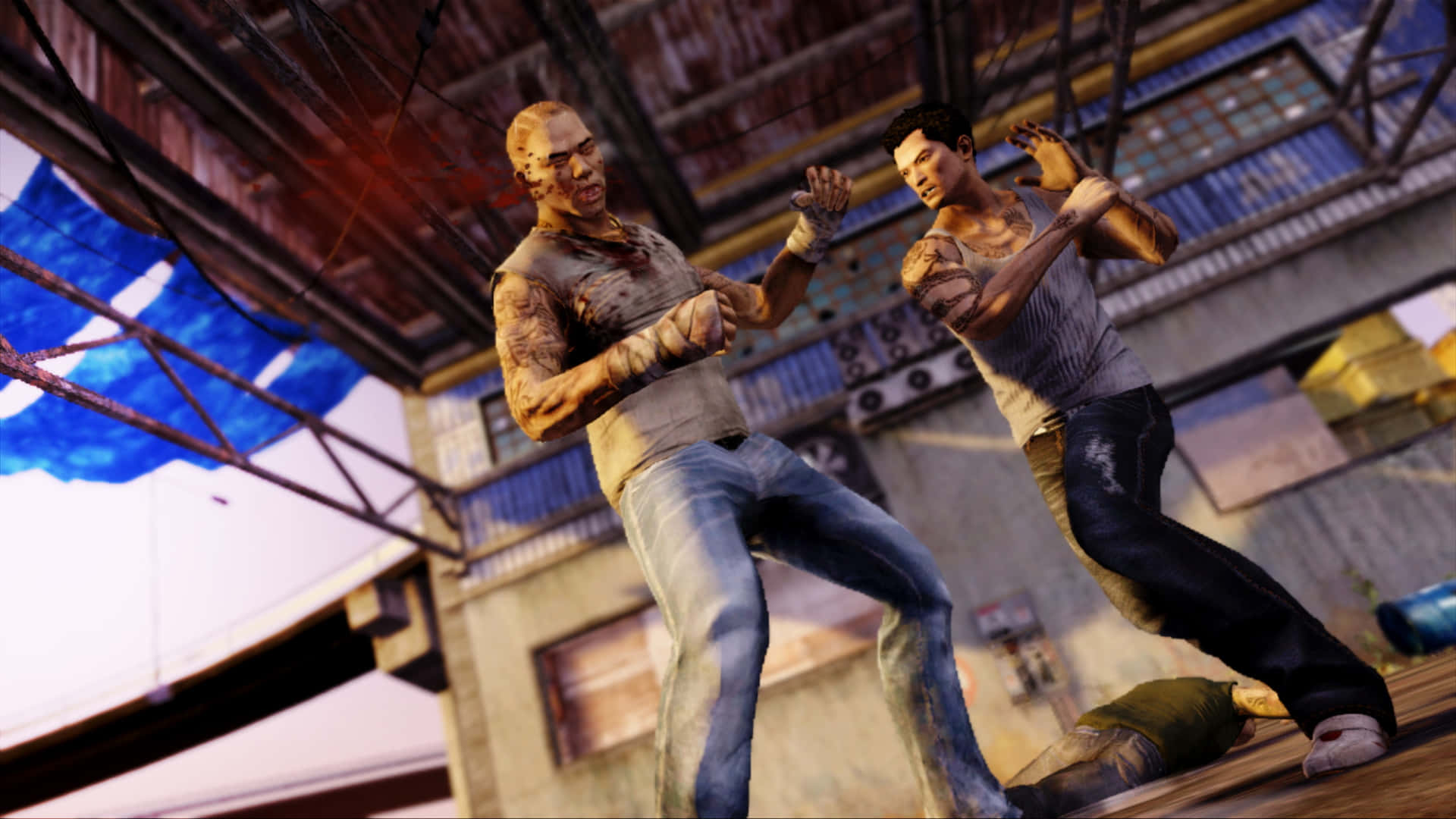 To mænd kæmper i et videospil Wallpaper