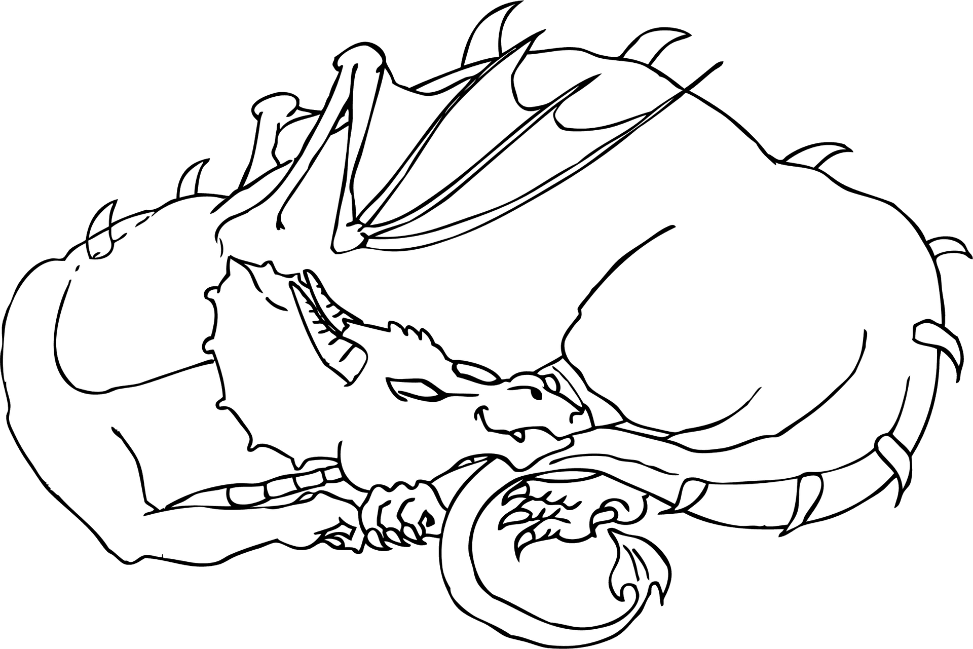 Sleeping Dragon Line Art SVG