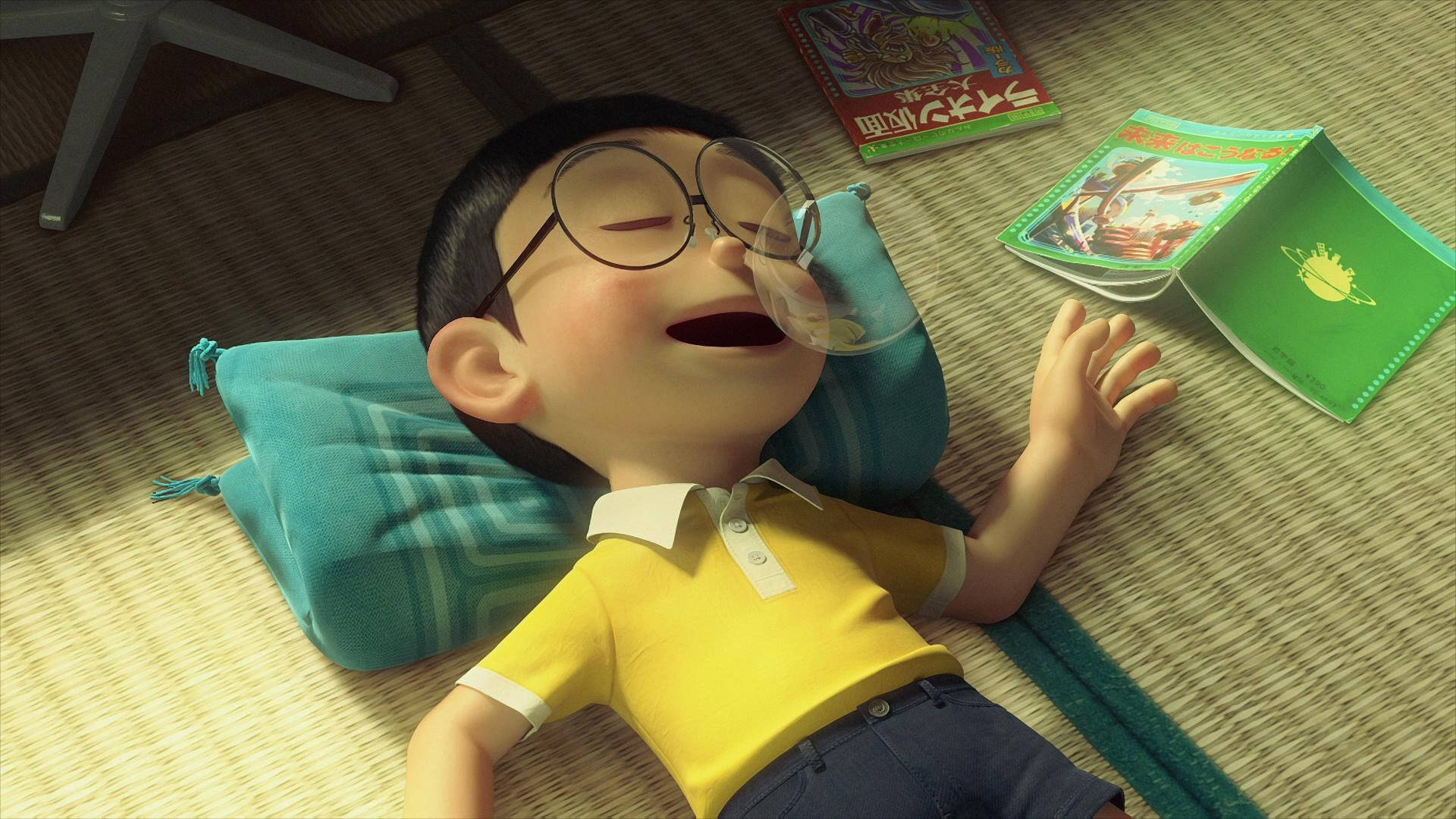 Sovende Nobita på gulvet Wallpaper