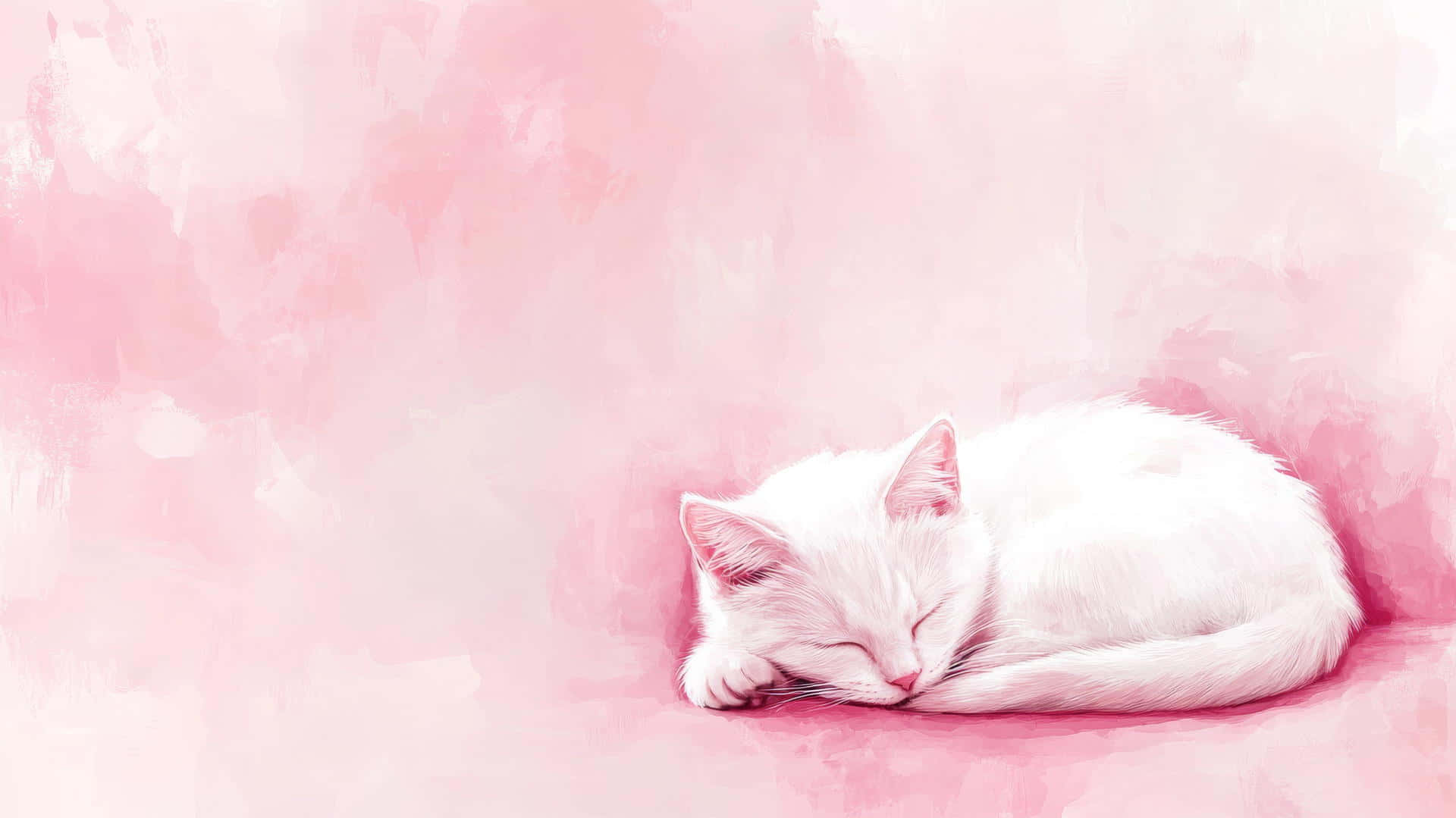 Kucing Putih Tidur Di Latar Belakang Pink Pastel Wallpaper