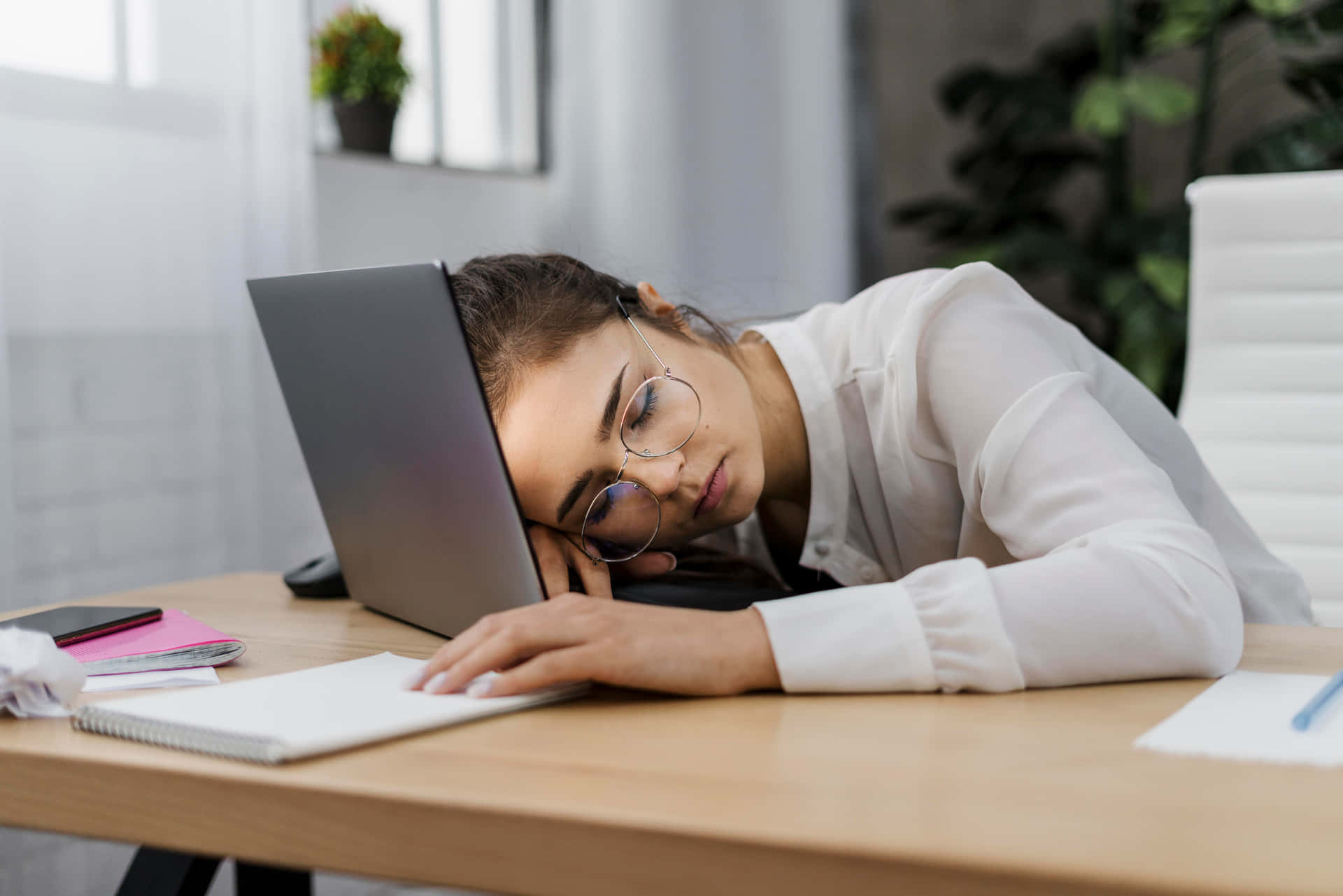 Sleeping Woman With Laptop And Peripheral Mouse Wallpaper
