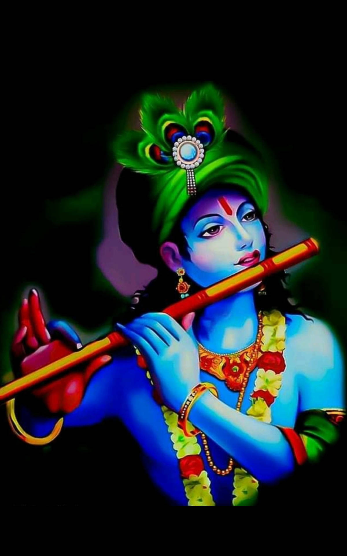 Krishna Snello Con Flauto Lungo Sfondo