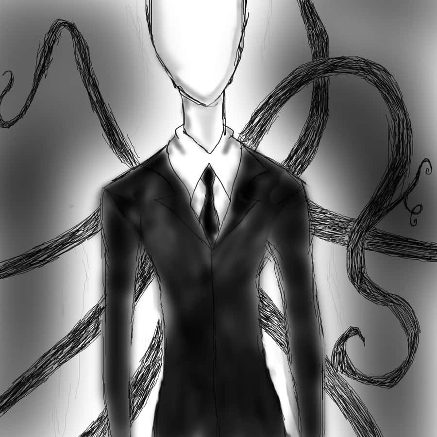 Desenhodo Slender Man Usando Um Terno Com Tentáculos Como Imagem De Fundo Do Computador Ou Celular.