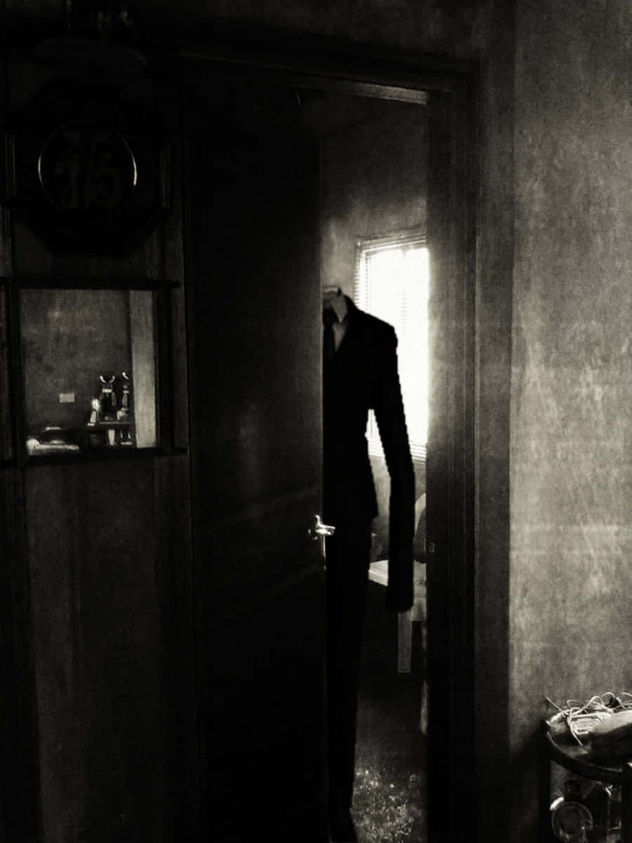 Slender Man Suit Hiding Doorway Picture