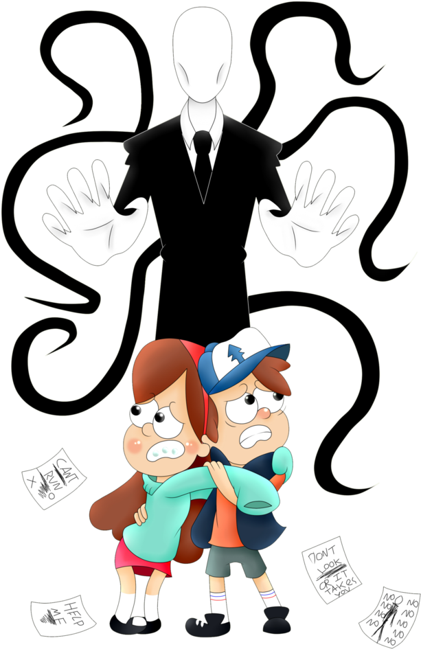 Slender_ Man_and_ Animated_ Characters_ Fear PNG