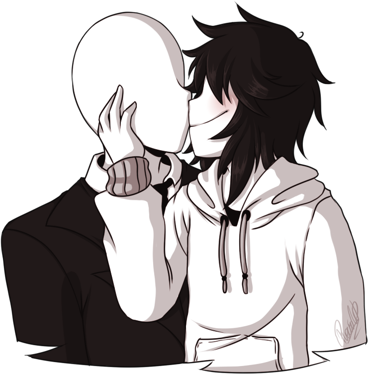 Slender_ Man_and_ Fan_ Art_ Character_ Embrace PNG