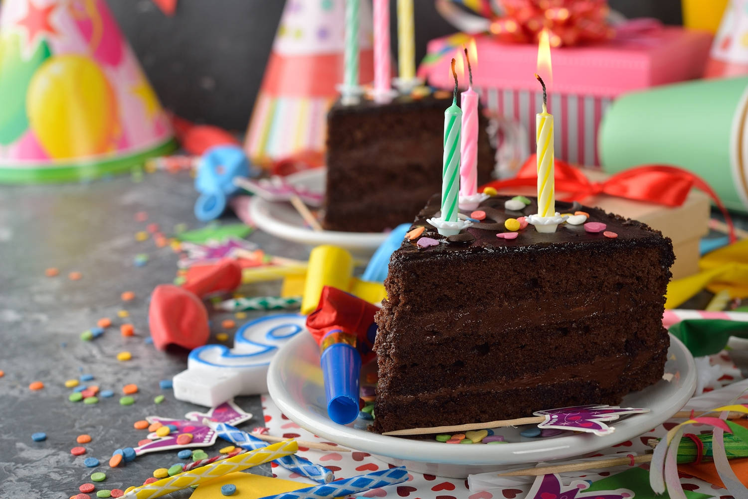 Slice Chocolate Birthday Cake Candles Wallpaper