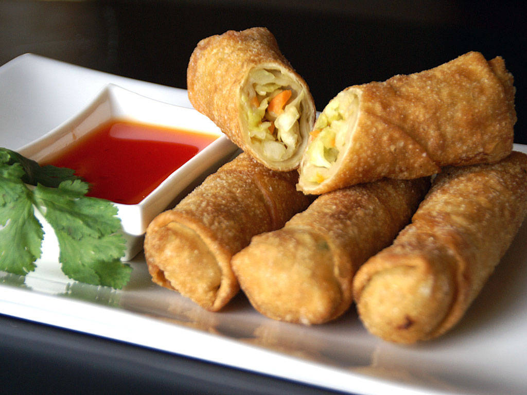 Sliced Egg Rolls With Sweet Sauce Dip