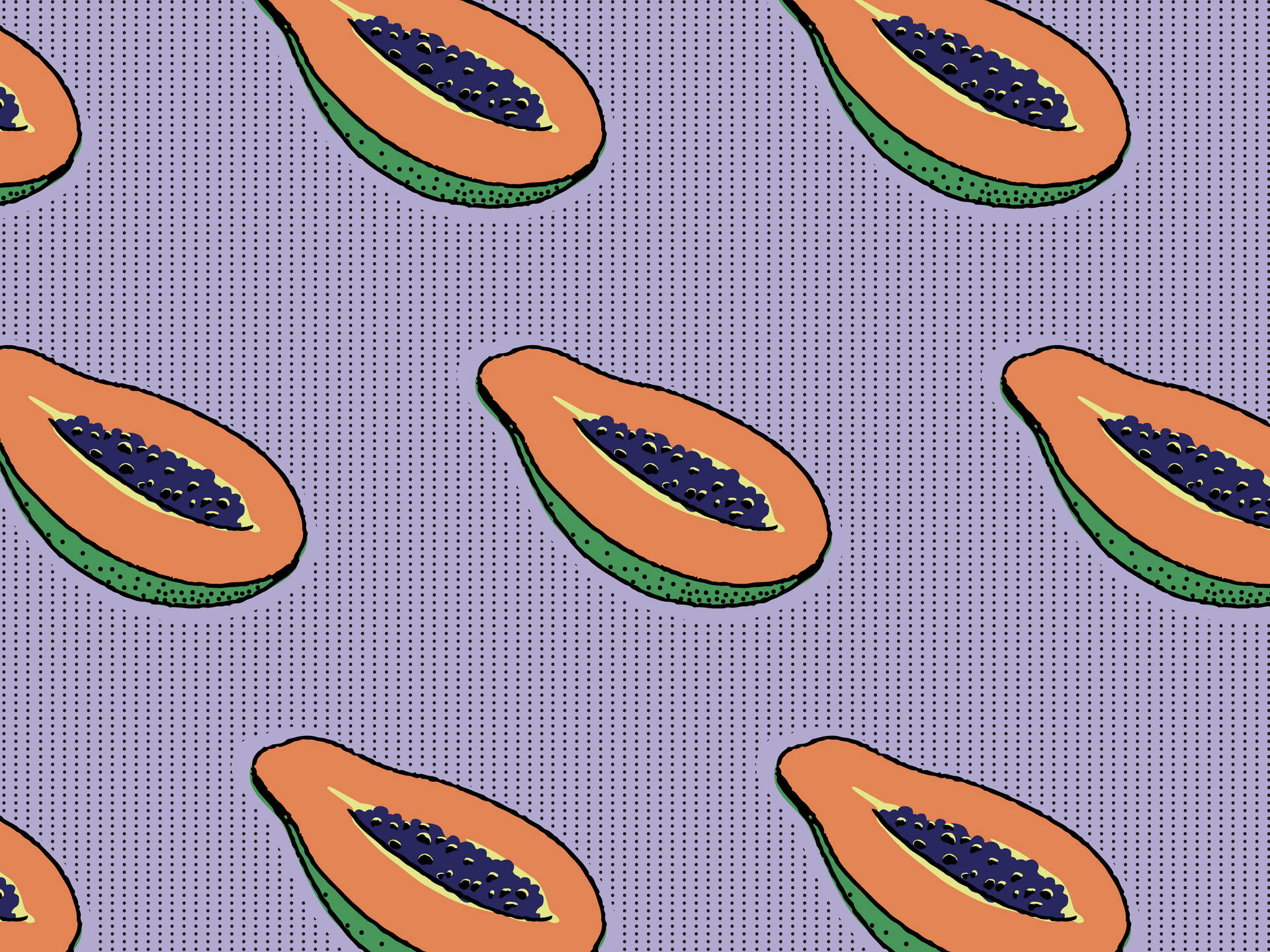 Sliced Papaya Fruits Dotted Violet Digital Artwork Wallpaper