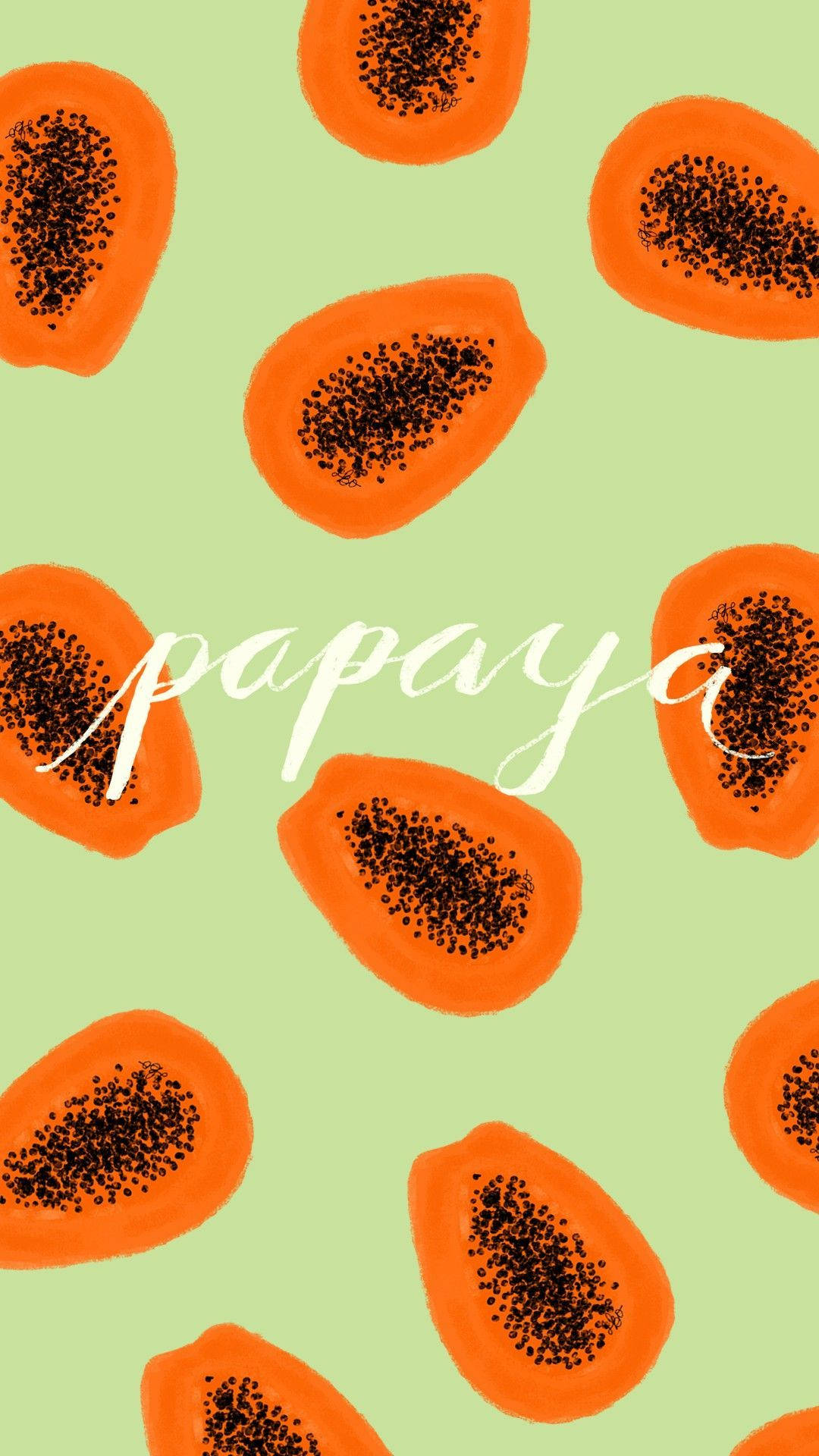 Sliced Papaya Fruits Pastel Green Digital Artwork Wallpaper
