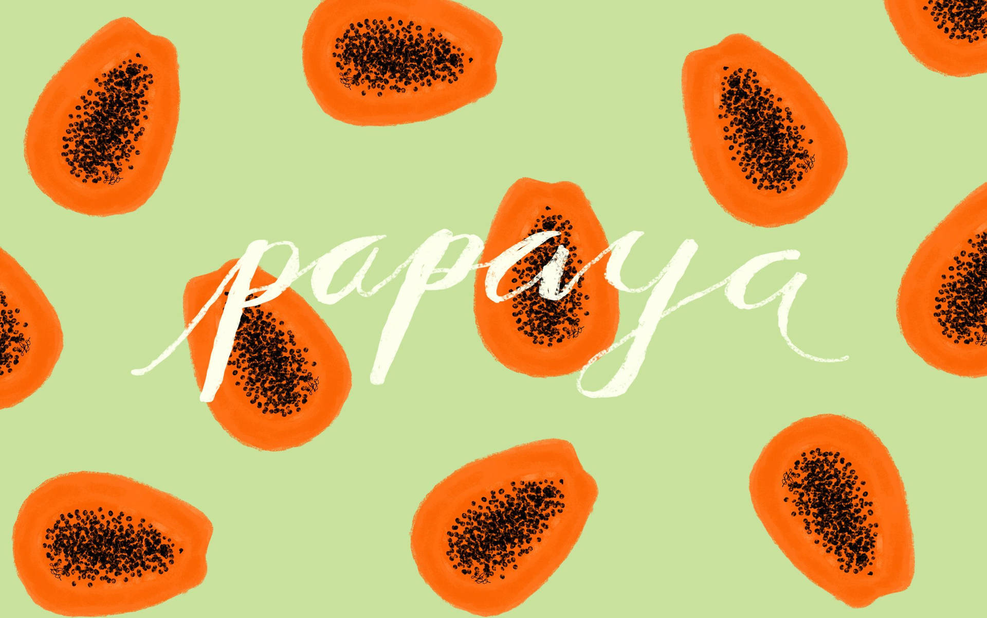 Sliced Papaya Fruits Pastel Green Graphic Artwork Wallpaper