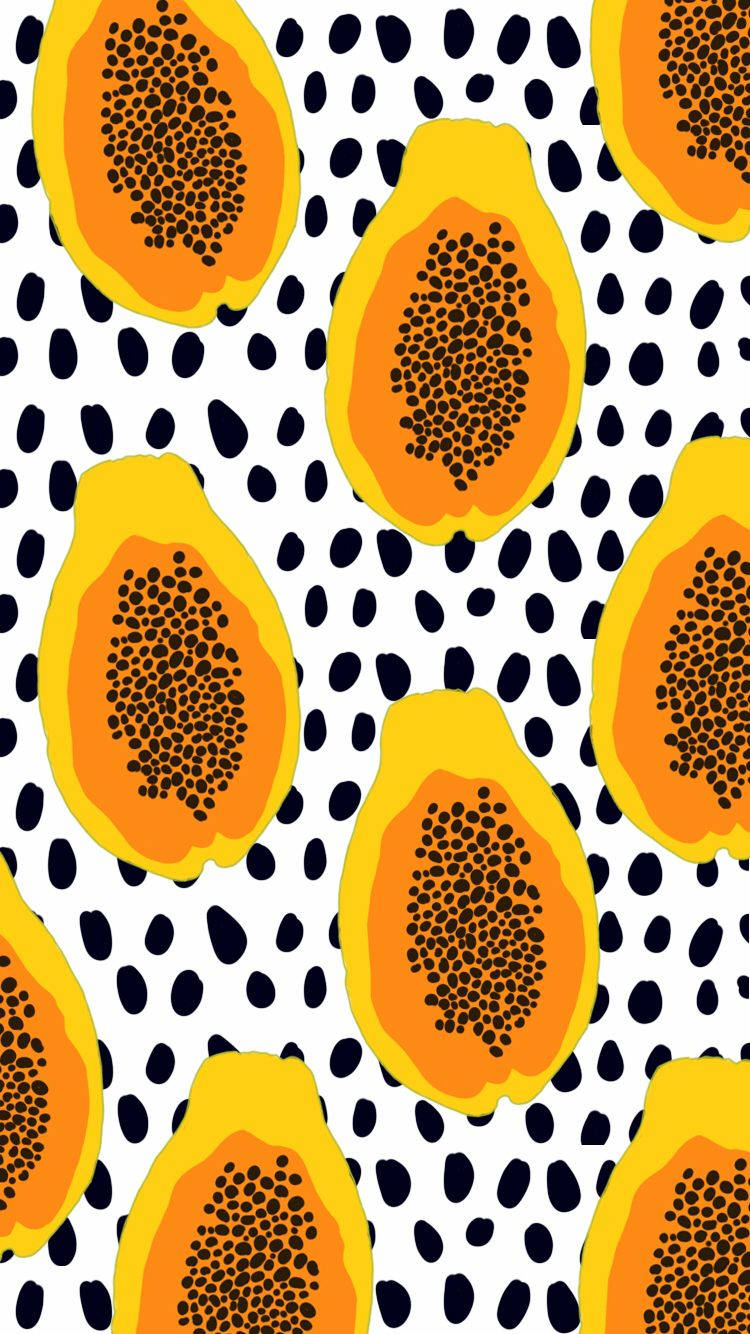 Sliced Papaya White And Black Spots Graphic Art Wallpaper