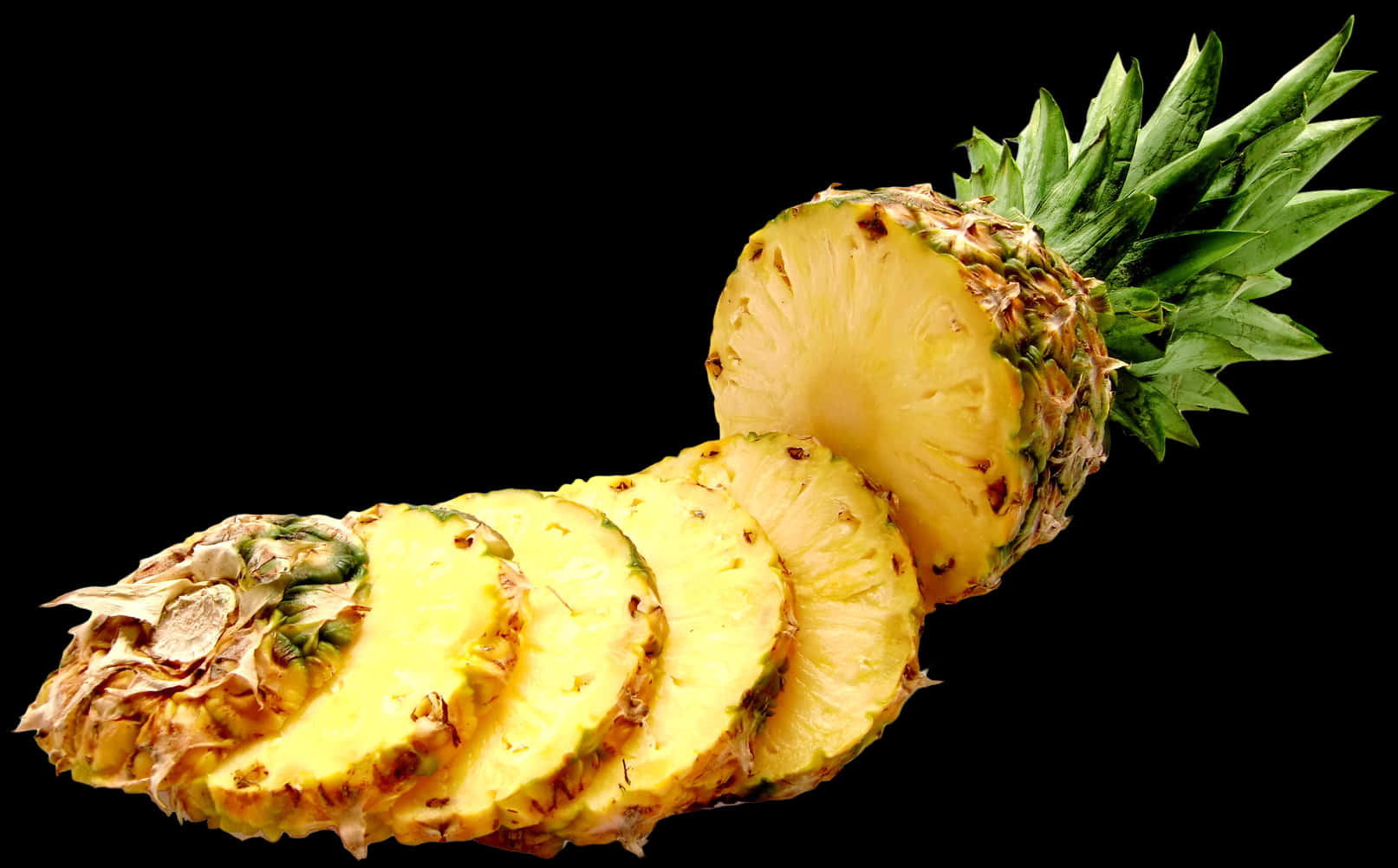 Sliced Pineapple Black Background PNG