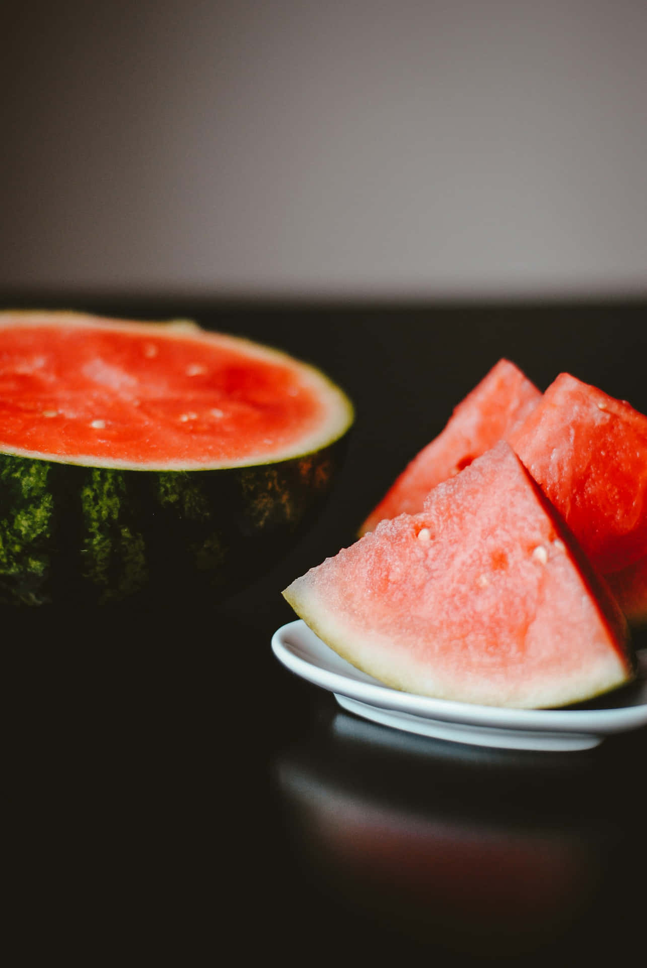 Sliced Watermelonon Plate Dark Background Wallpaper