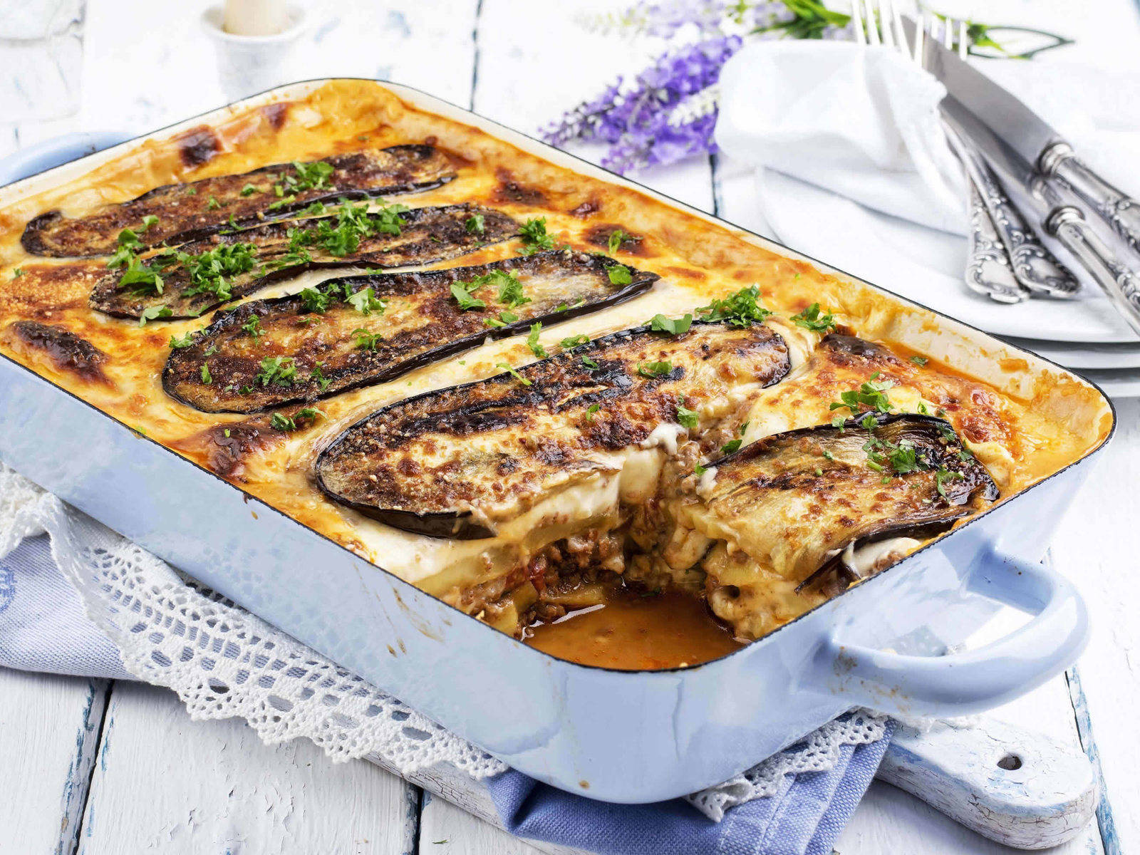 Slices Of Eggplant Topped On Moussaka Wallpaper