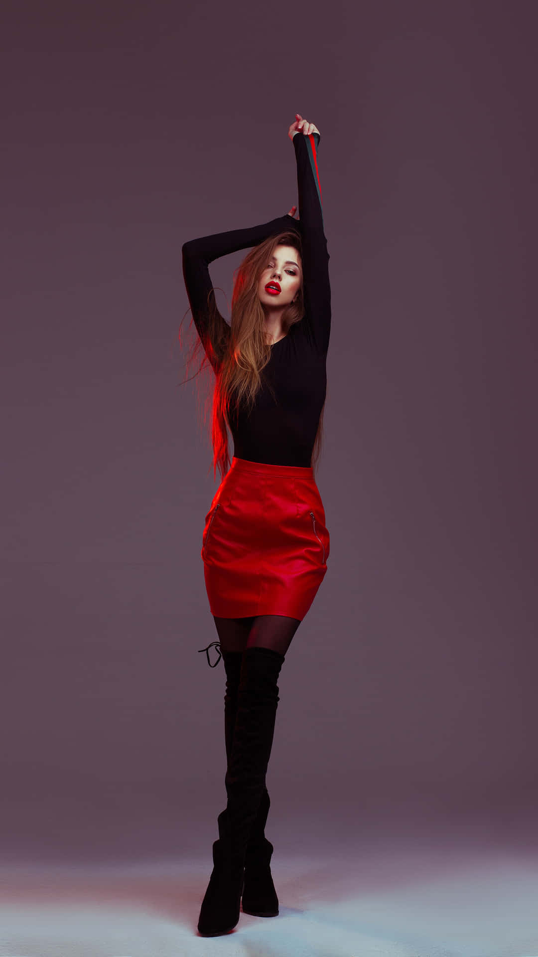 Slim Woman In Red Skirt Wallpaper