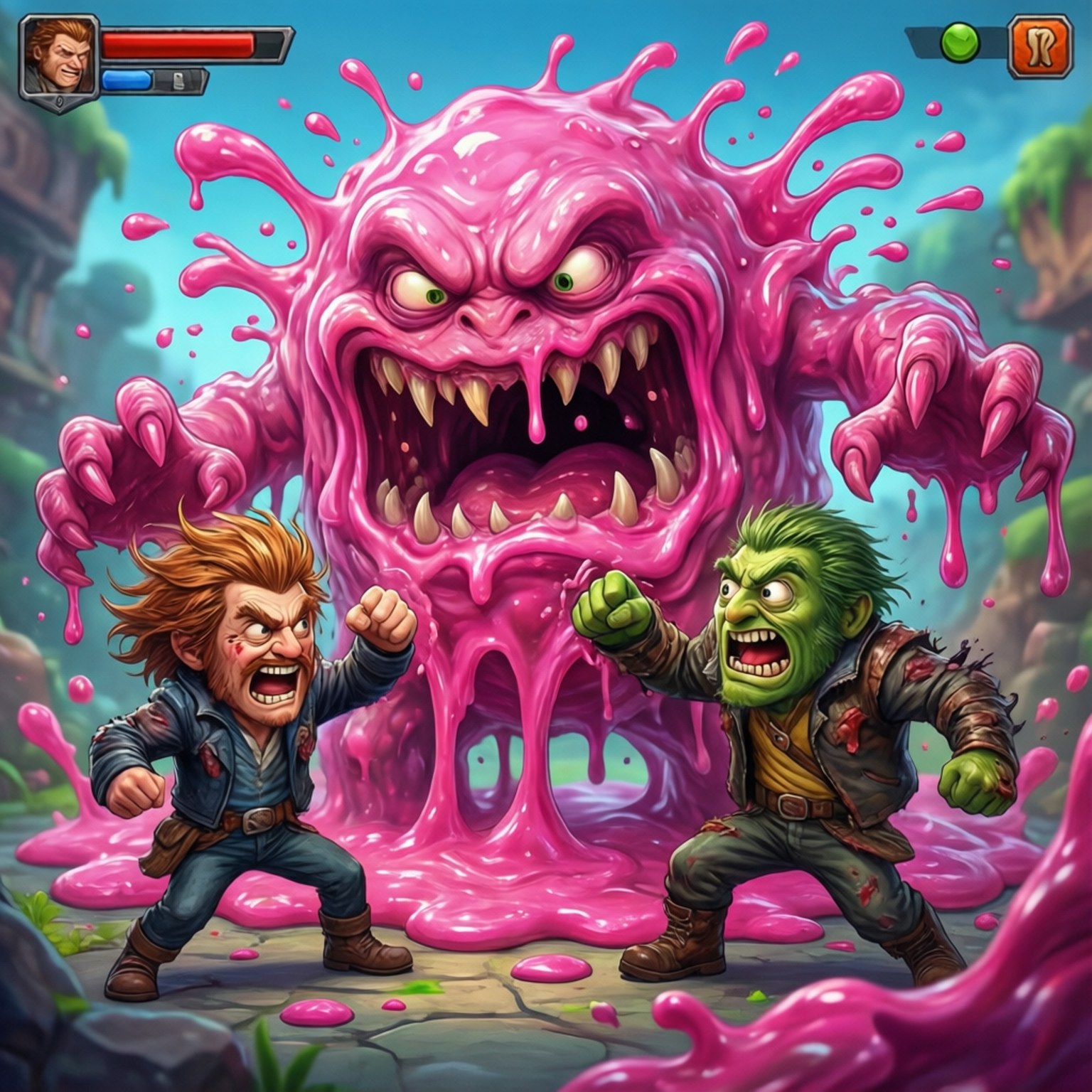 FGTeeV melawan monster slime raksasa berwarna merah muda