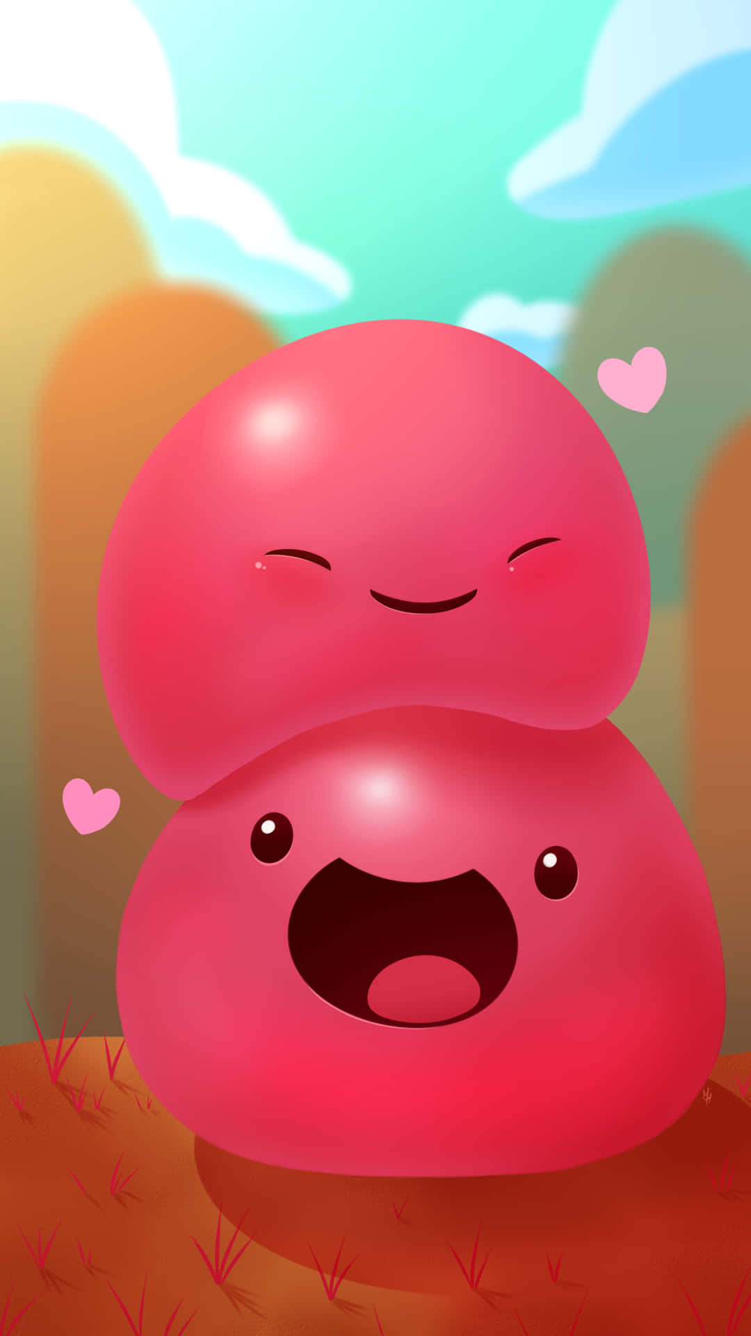 Einrosa Kawaii Blob mit einem Lächeln im Gesicht. Wallpaper
