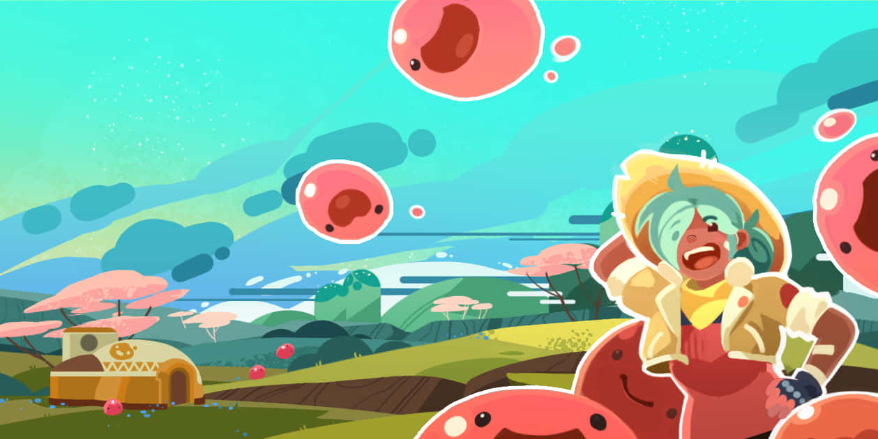 Einecartoon-figur Mit Einem Rosafarbenen Luftballon Im Hintergrund. Wallpaper