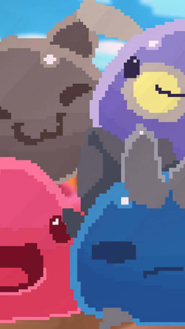 Pixelated Pixel Creatures With A Blue Sky Wallpaper