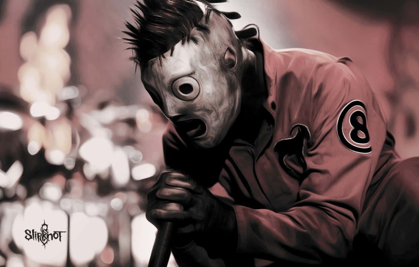 Bandaartista Slipknot Cantando En El Escritorio Con Máscaras. Fondo de pantalla